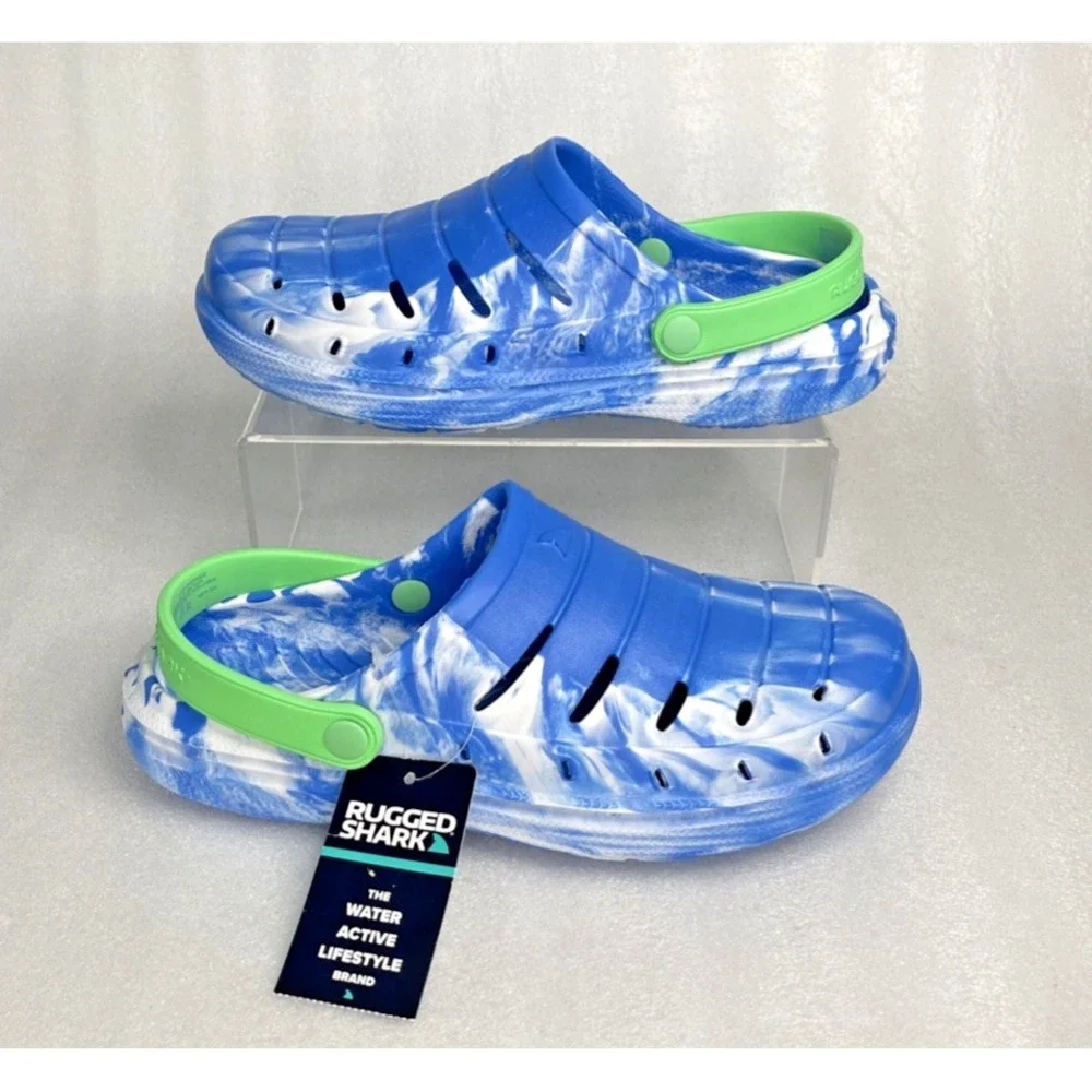 Rugged Shark Eva Clogs Lightweight Slip on Blue Green Big Boys Size 6 NEW